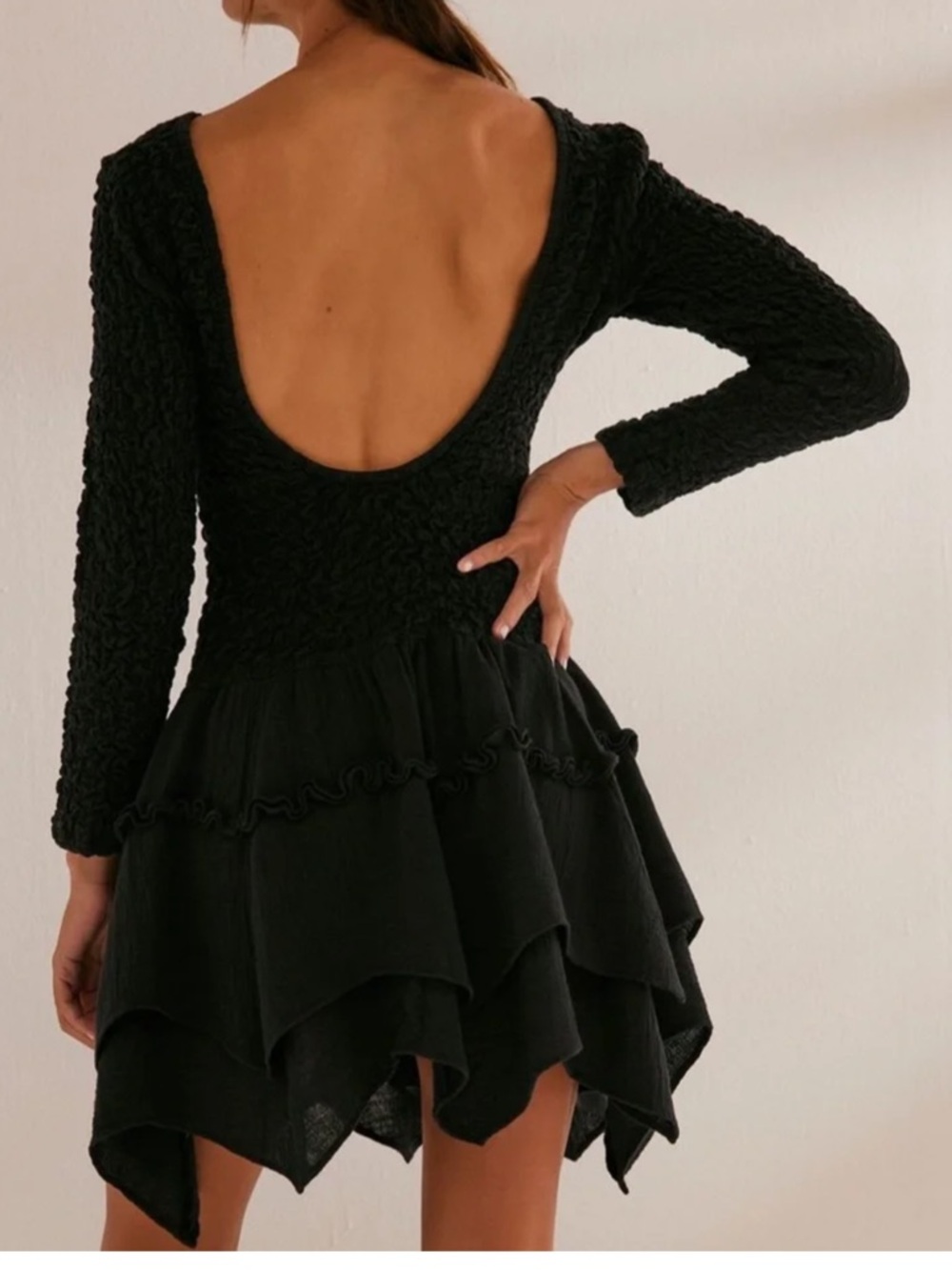 Free People - Drop waist Black Backless Ruffle Skater Dress